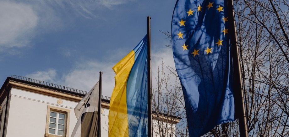 Fahne von Bad Dürkheim, der Ukraine und Europa 