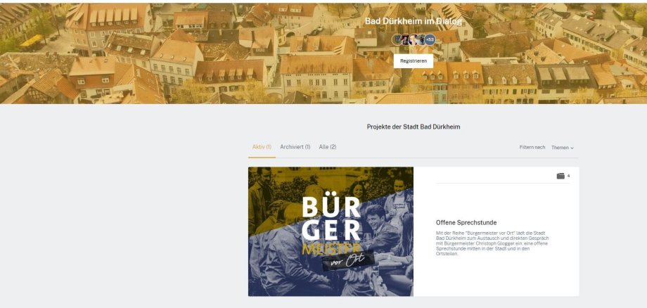 Screenshot der Startseite der Bürgerbeteiligungsplattform der Stadt Bad Dürkheim