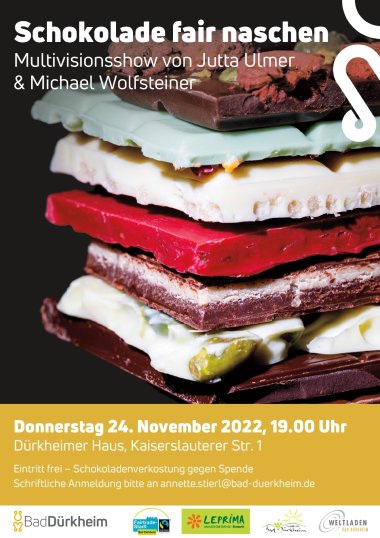 Plakat der Veranstaltung Schokolade fair naschen am 24.11.2022